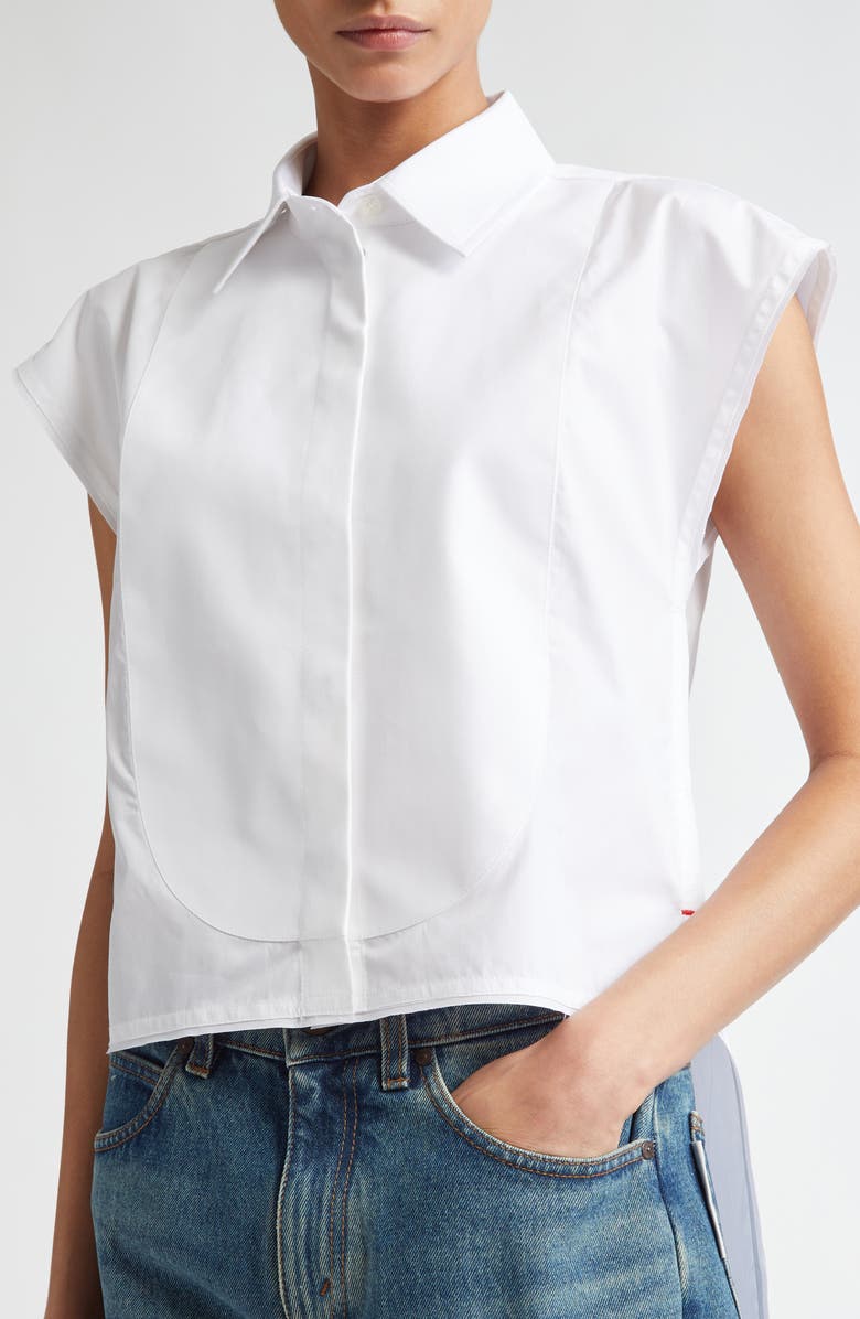 Victoria Beckham Cap Sleeve Organic Cotton Poplin Button-Up Shirt, Alternate, color, 