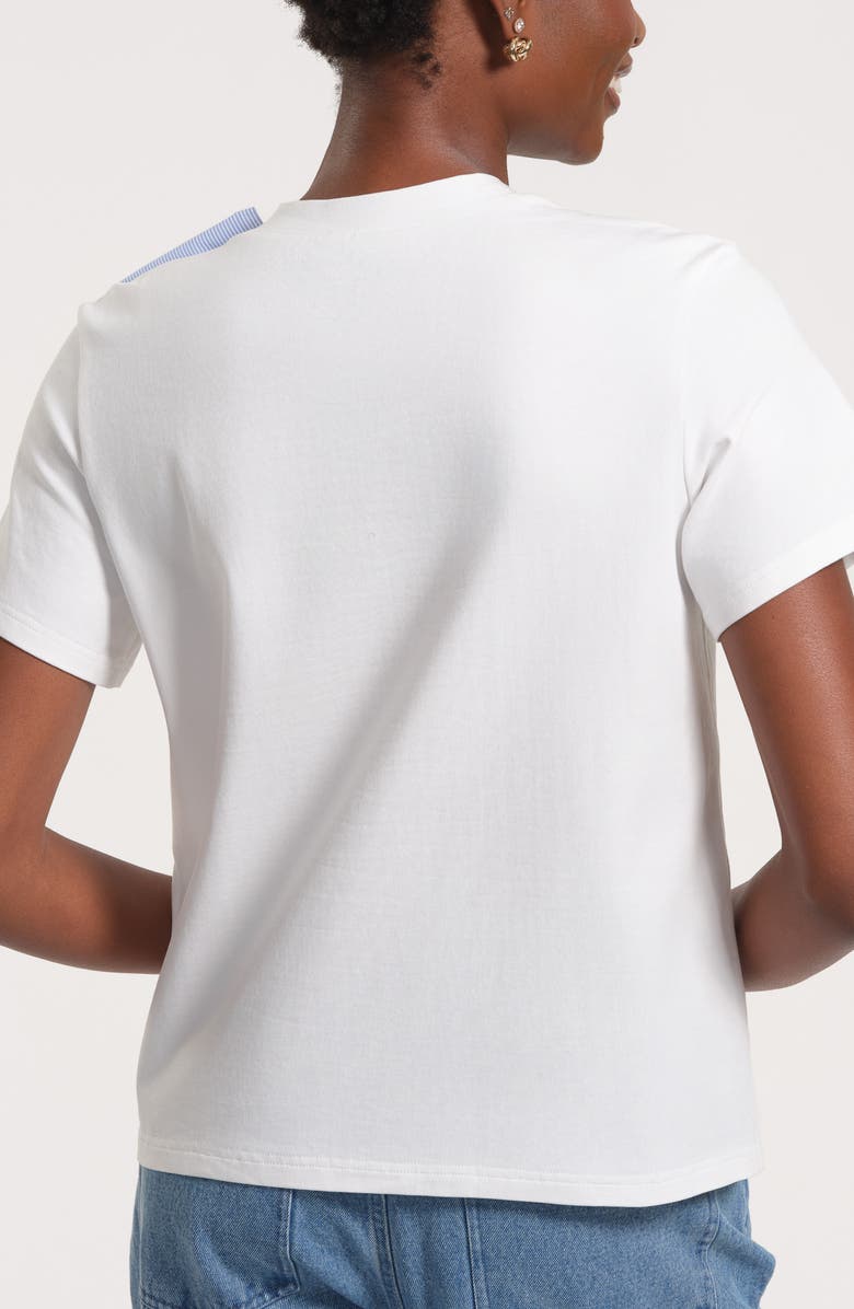 Isaac Mizrahi New York Striped Bow Stretch Cotton T-Shirt, Alternate, color, White Blue