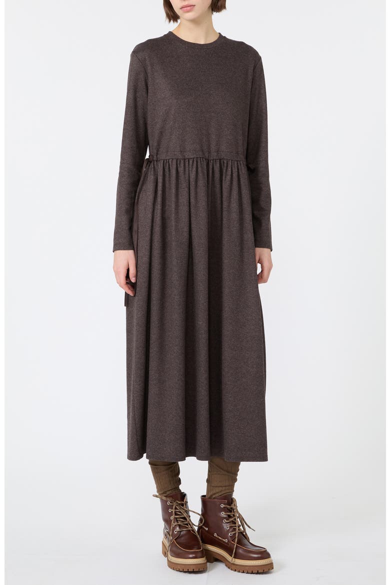 Vettura Jersey Long Sleeved Midi Dress, Main, color, BROWN