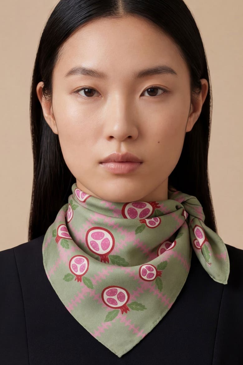Pomegranate Cotton Silk Bandana, Alternate, color, Beige