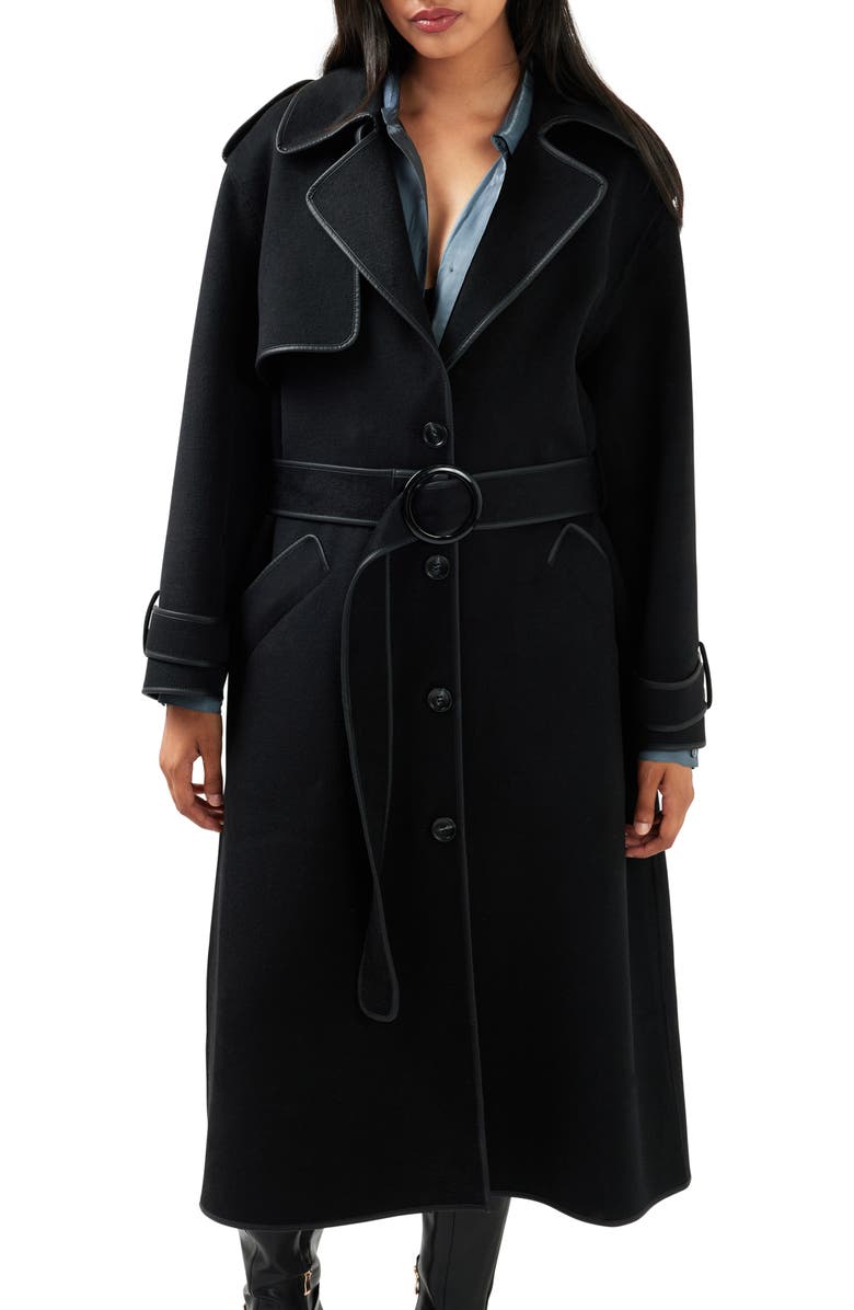 Belle & Bloom Million Reasons Wool Blend Trench Coat, Alternate, color, Black