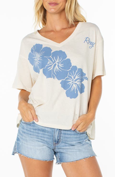 Floral Oversize V-Neck Graphic T-Shirt