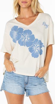 Roxy Floral Oversize V-Neck Graphic T-Shirt