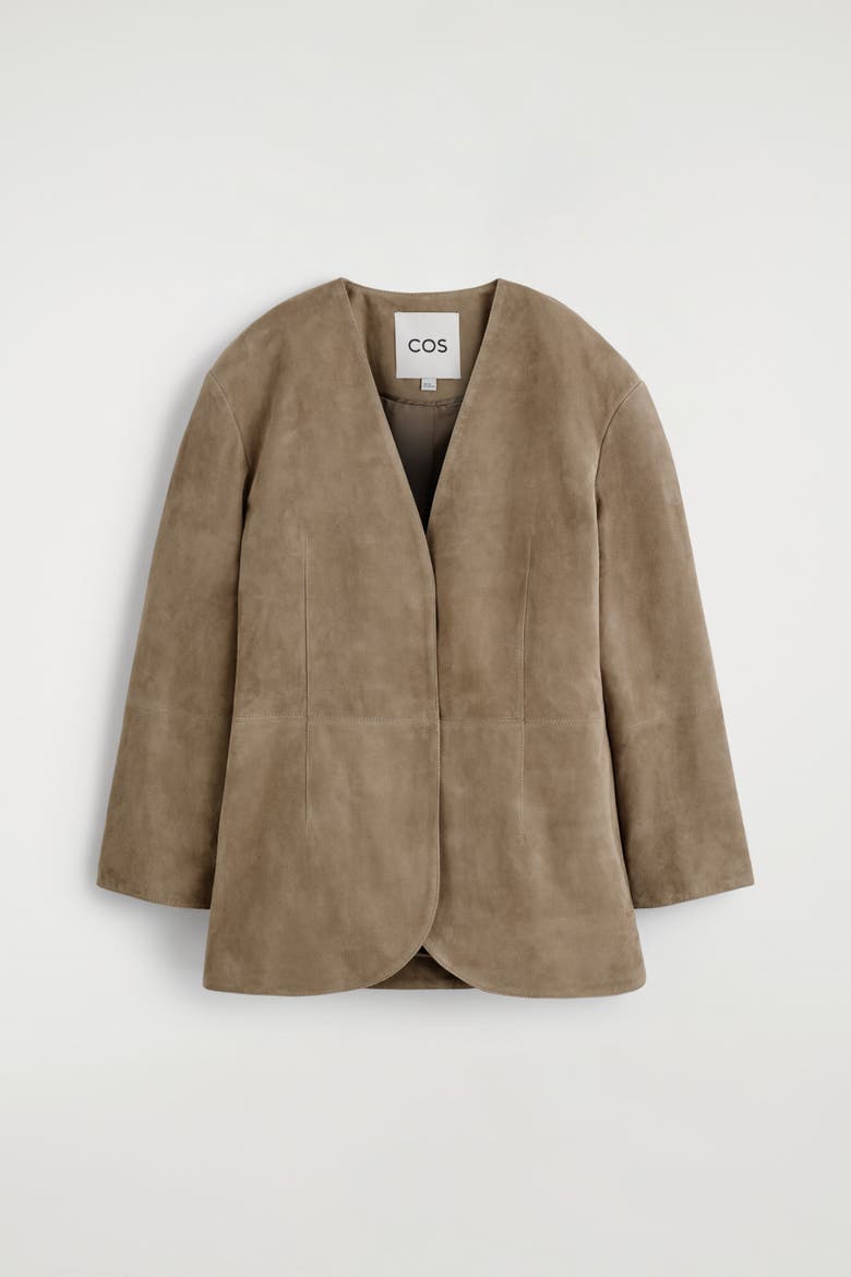 Collarless Suede Blazer, Alternate, color, BEIGE