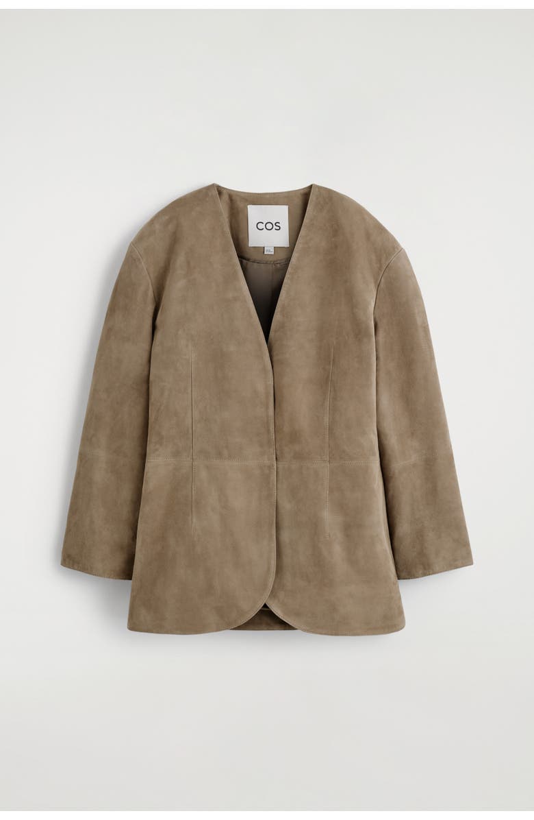 COS Collarless Suede Blazer, Alternate, color, Beige