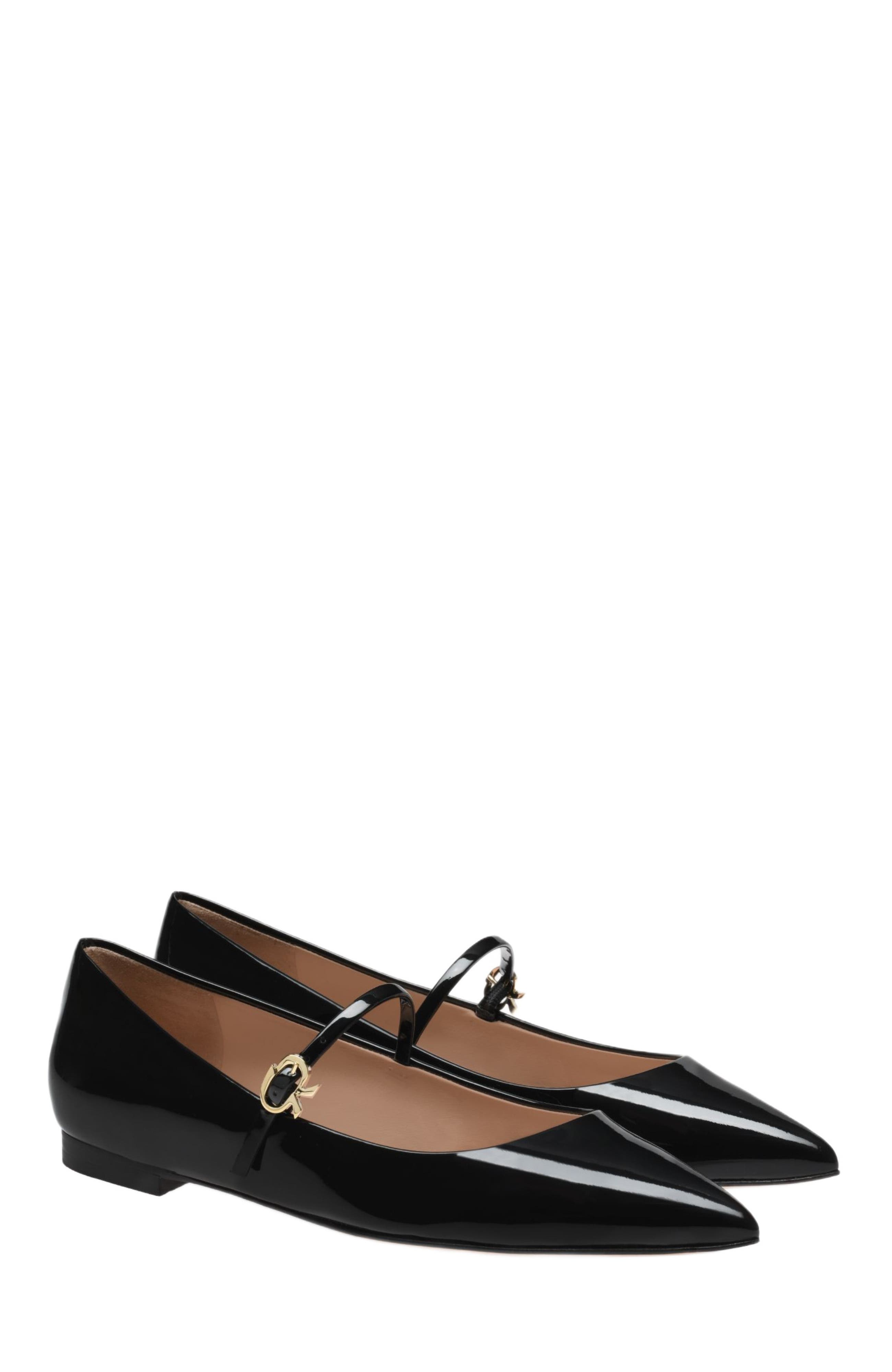 Gianvito Rossi Ribbon Jane Ballerina, Alternate, color, Black Patent