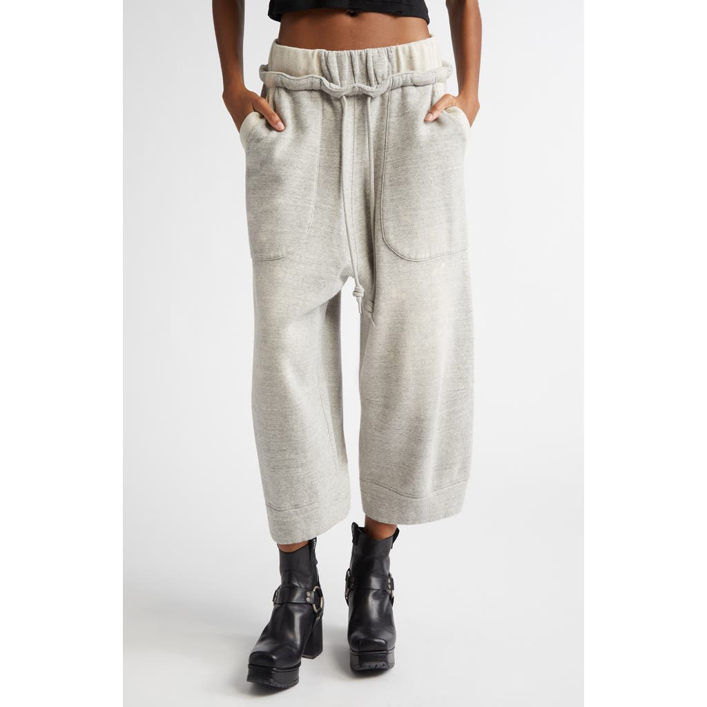 R13 Deconstructed Drop Crotch Crop Sweatpants In Heather Grey W/oatmeal