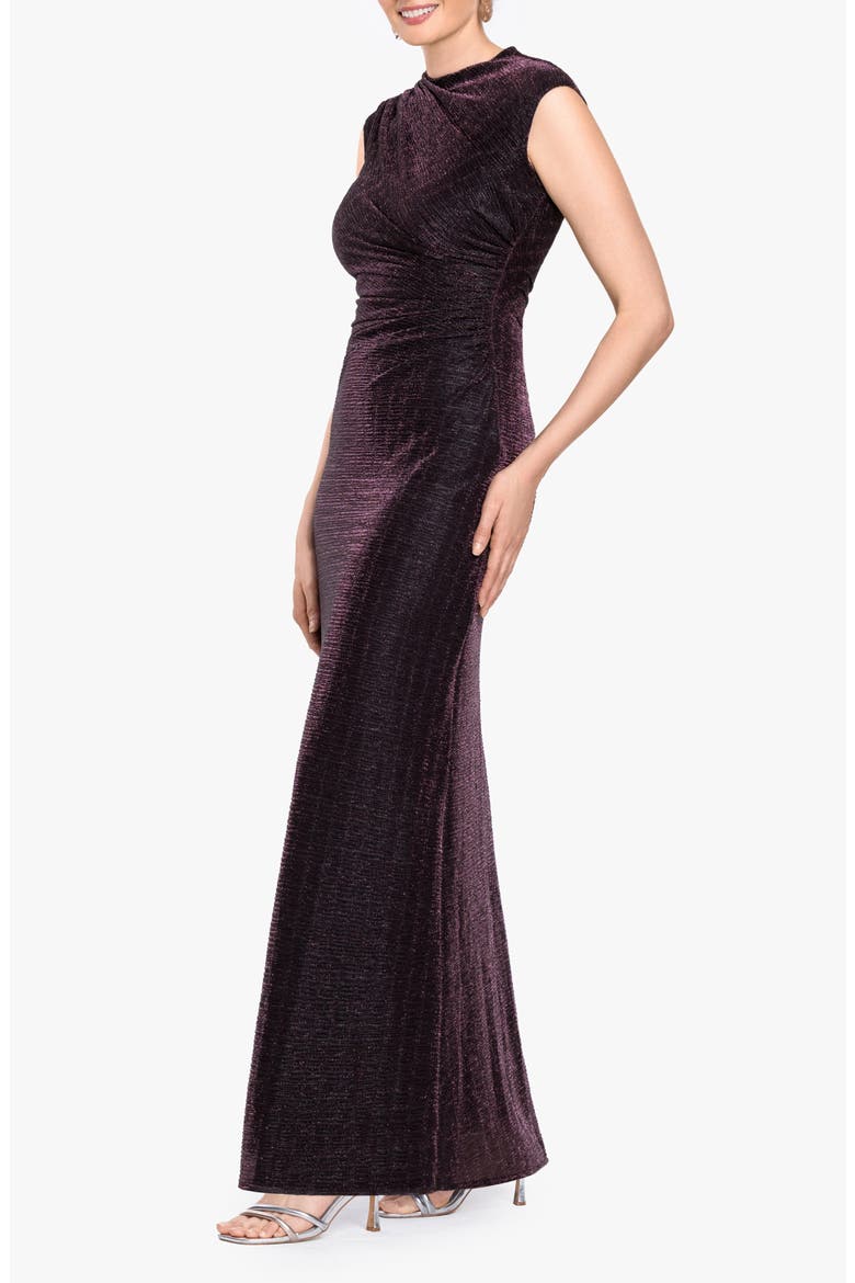 Metallic Crinkle Ruched Gown, Alternate, color, BLACK/ PLUM