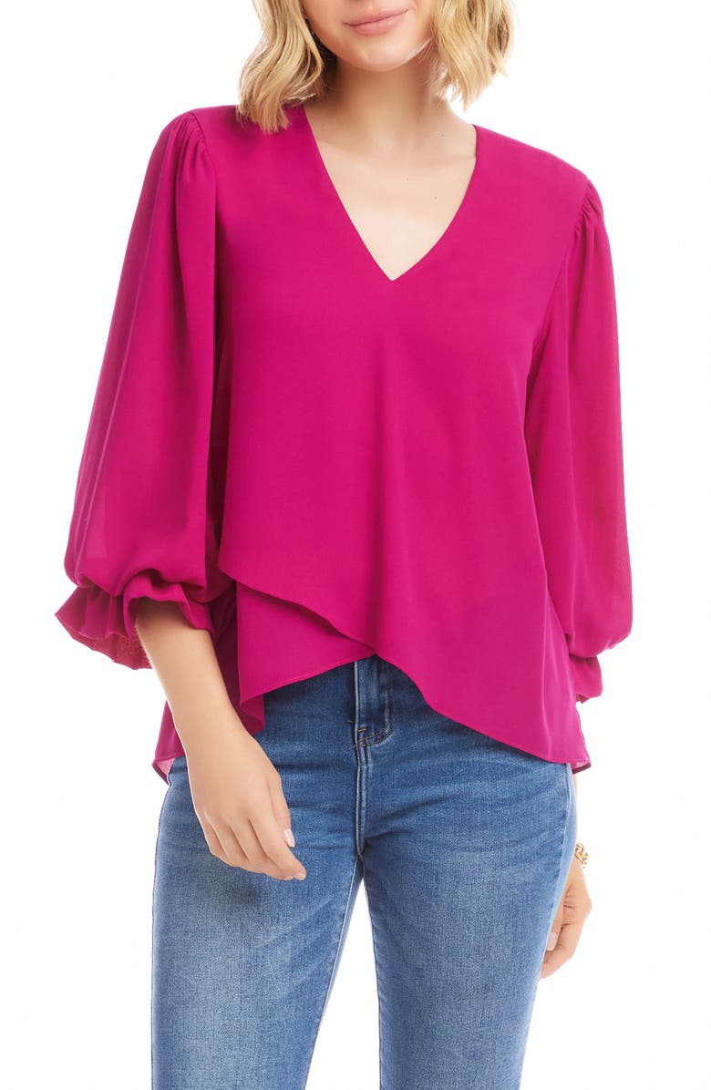 Karen Kane Crossover Hem Asymmetric Top, Main, color, Magenta Pink