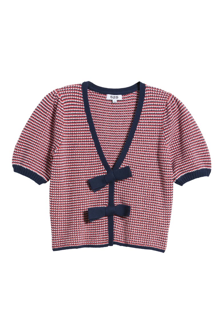 Elaine Bow Front Puff Sleeve Cardigan, Alternate, color, TOMATO MULTI