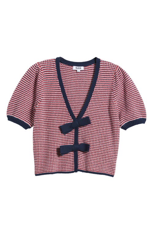 525 Elaine Bow Front Puff Sleeve Cardigan In Tomato Multi