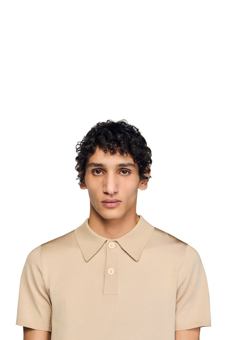 Short-sleeve knitted polo shirt, Alternate, color, Oats