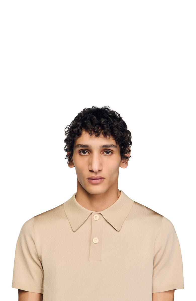 SANDRO Short-sleeve knitted polo shirt, Alternate, color, Oats