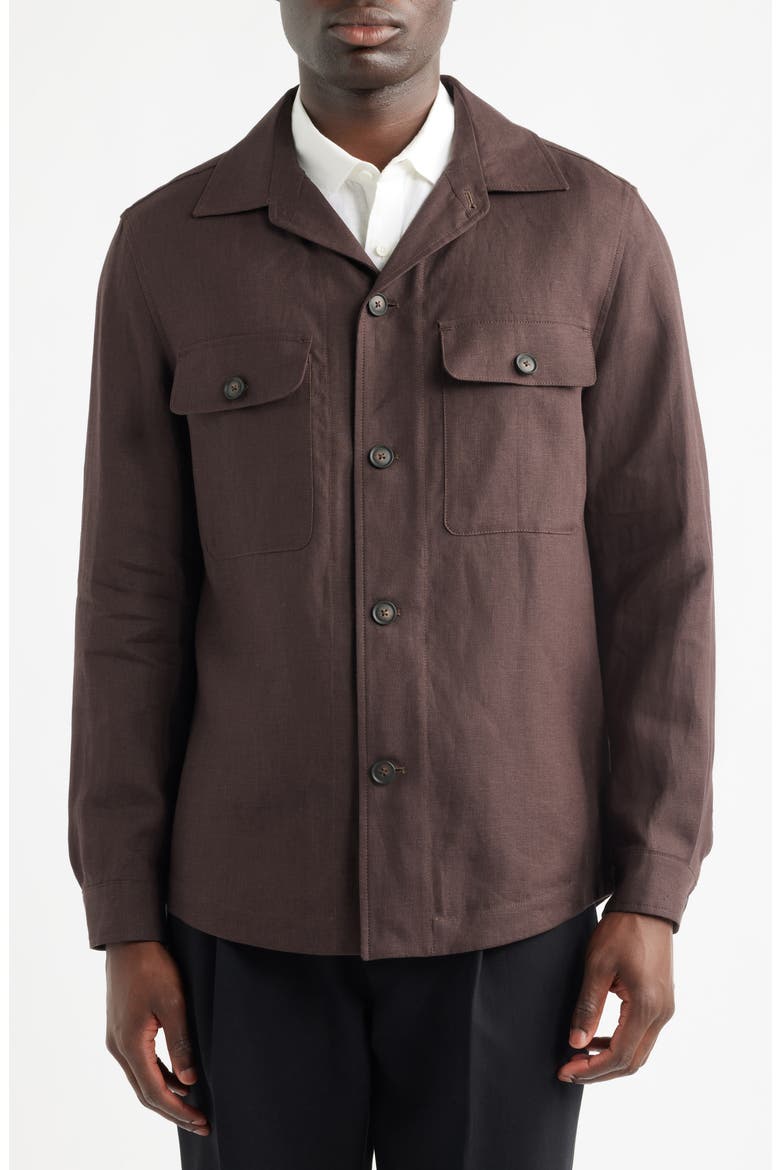 C-Carper Camp Collar Linen Button-Up Shirt, Alternate, color, DARK BROWN