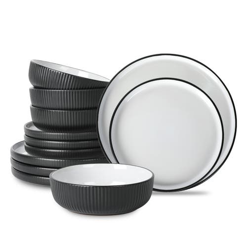 Christian Siriano Laro Stoneware 12-piece Dinnerware Set In Black