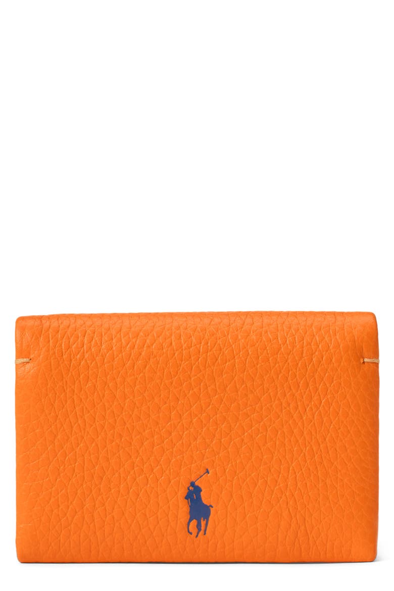 Polo Play Leather Card Case, Main, color, ORANGE PEEL