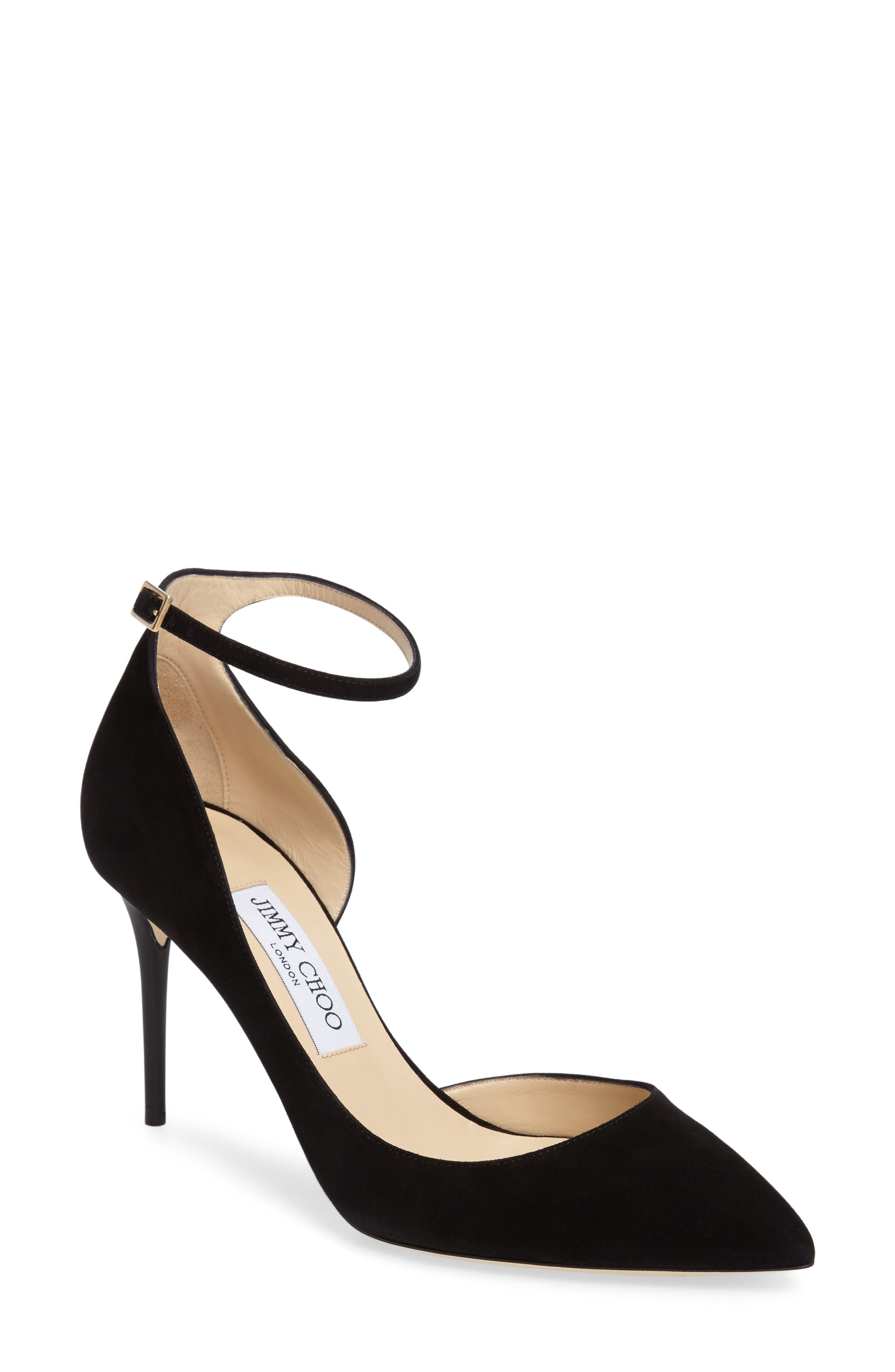 'Lucy' Half d'Orsay Pointy Toe Pump, Main, color, BLACK SUEDE