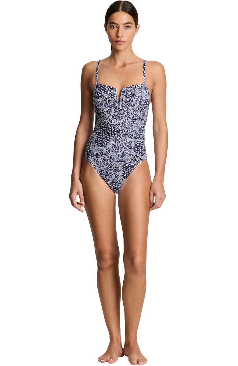 Lauren Ralph Lauren V-Underwire One-Piece Swimsuit, Alternate, color, Multi Blue