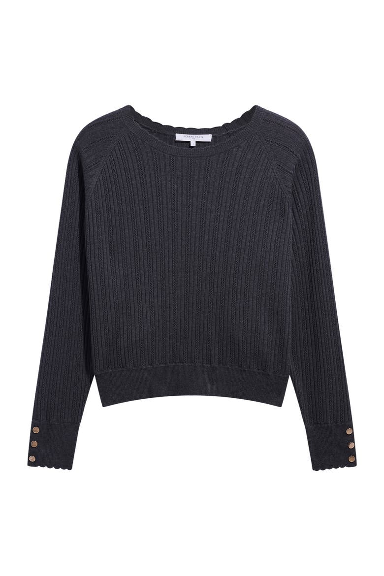 Rita Ribbed Openwork Knit Sweater, Alternate, color, Charcoal