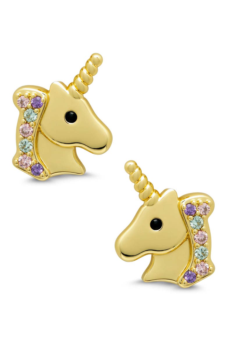 Kids' Pavé Cubic Zirconia Unicorn Stud Earrings, Main, color, GOLD
