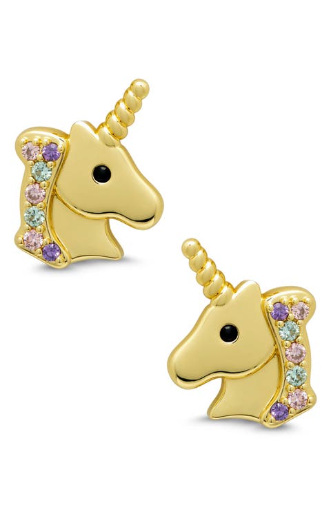 Kids' Pavé Cubic Zirconia Unicorn Stud Earrings