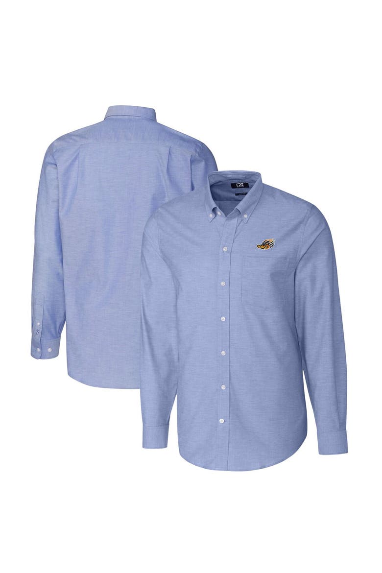 Men's Cutter & Buck Blue Akron RubberDucks Oxford Stretch Long Sleeve Button-Down Dress Shirt, Alternate, color, Blue