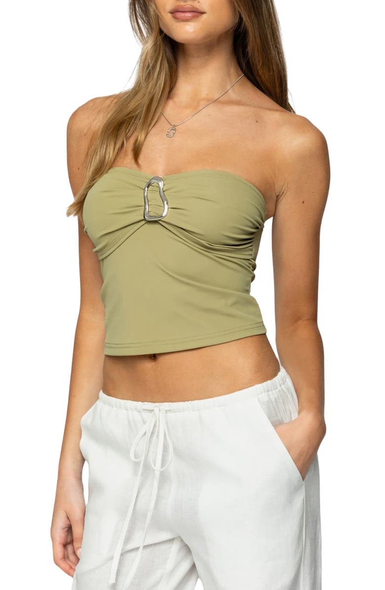 EDIKTED Bex Metal Ring Tube Top, Alternate, color, Olive