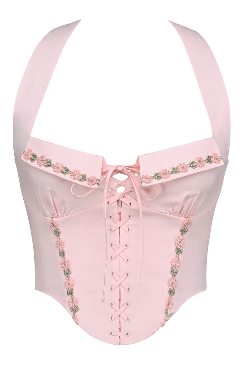 Demi Embroidered Tie Front Corset, Alternate, color, PINK