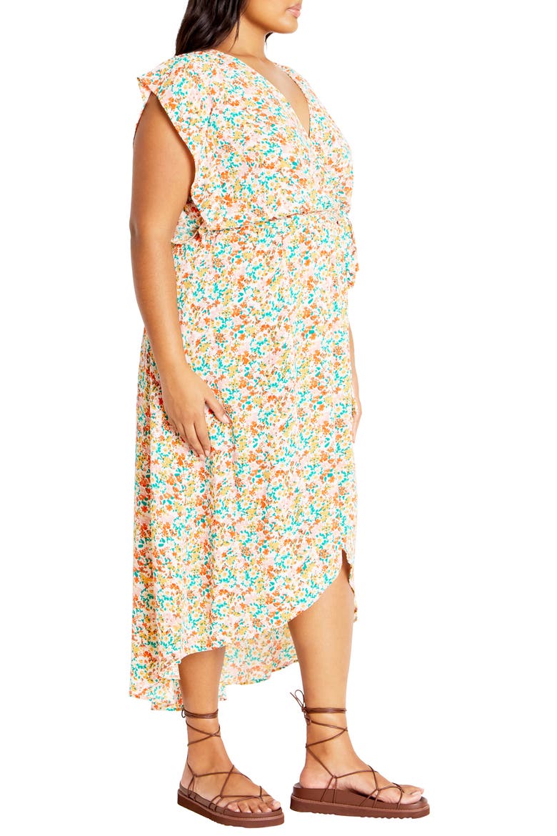Ditsy Floral Wrap Front Maxi Dress, Alternate, color, ORANGE FL FIELDS