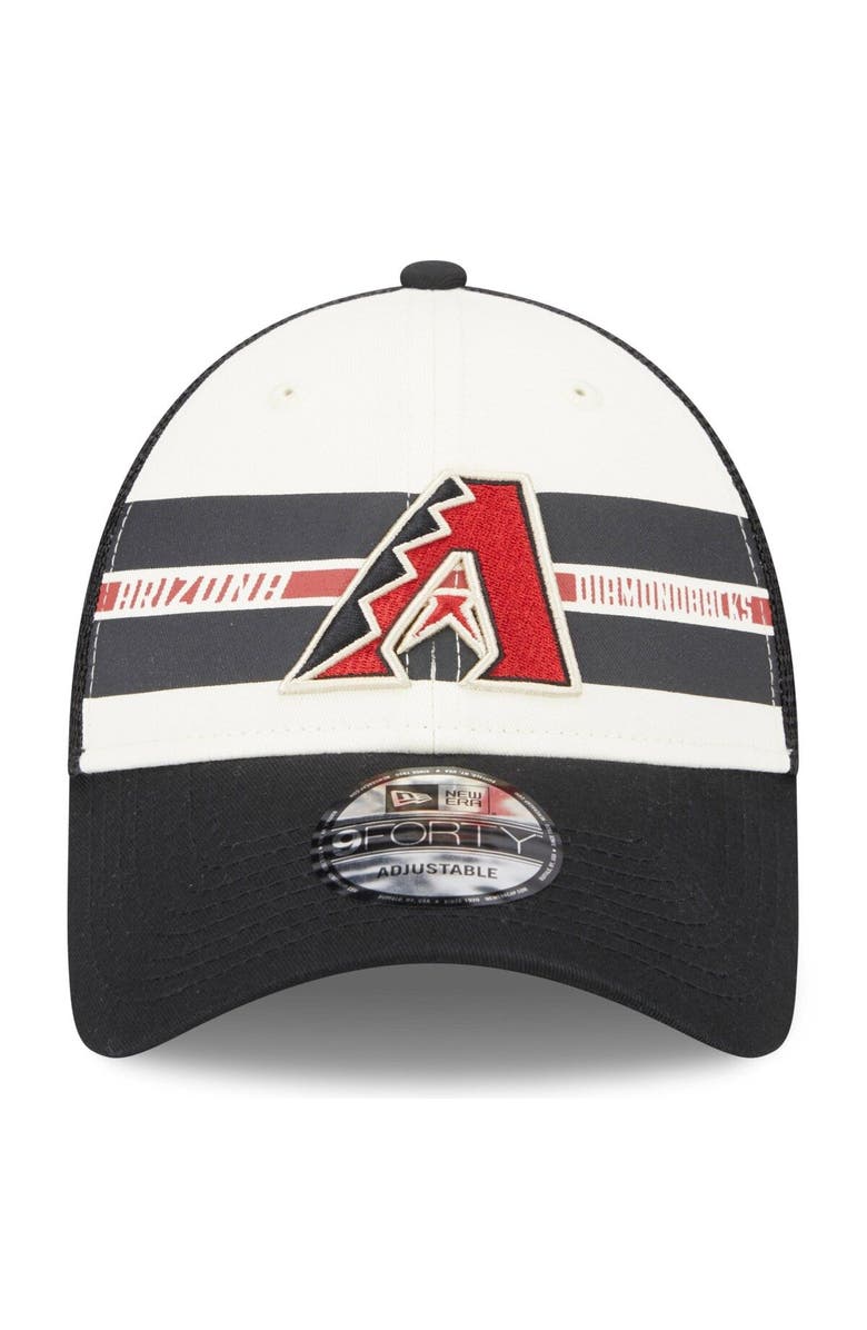New Era Men's New Era White/Black Arizona Diamondbacks Team Stripe Trucker 9FORTY Snapback Hat, Alternate, color, 
