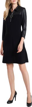 Chaus Faux Leather Mixed Media Shift Dress