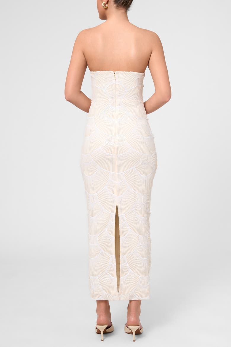 Gaia Strapeless Pearl Midi Dress, Alternate, color, White