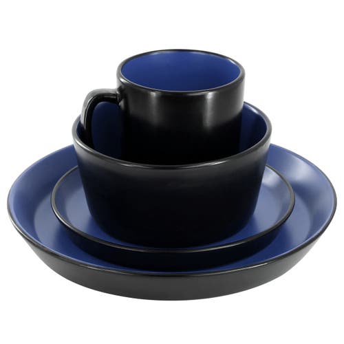 Elama Bacarra 16 Piece Stoneware Dinnerware Set In Black