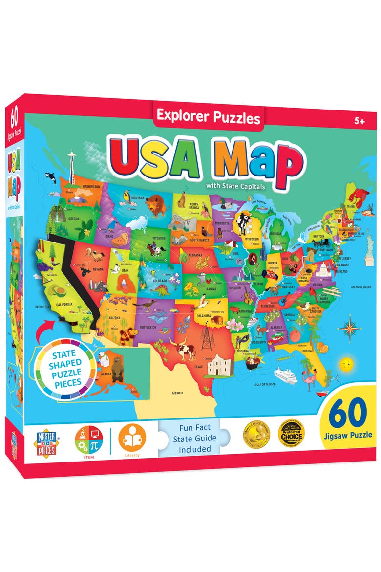 Explorer USA Map 60 Piece Jigsaw Puzzle, Main, color, Multicolor