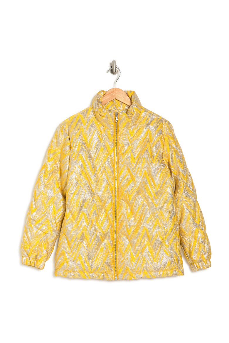 Metallic Chevron Print Puffer Jacket, Alternate, color, YELLOW