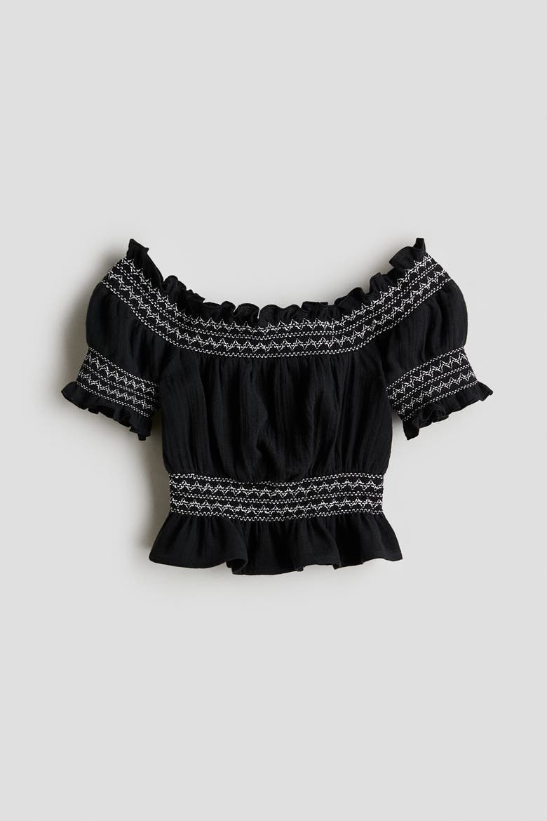 Smock-detail Muslin Top, Alternate, color, Black