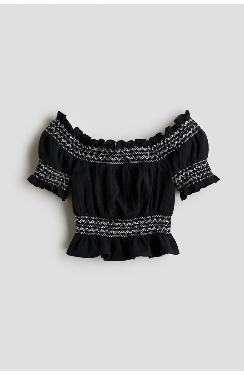 H&M Smock-detail Muslin Top, Main, color, Black