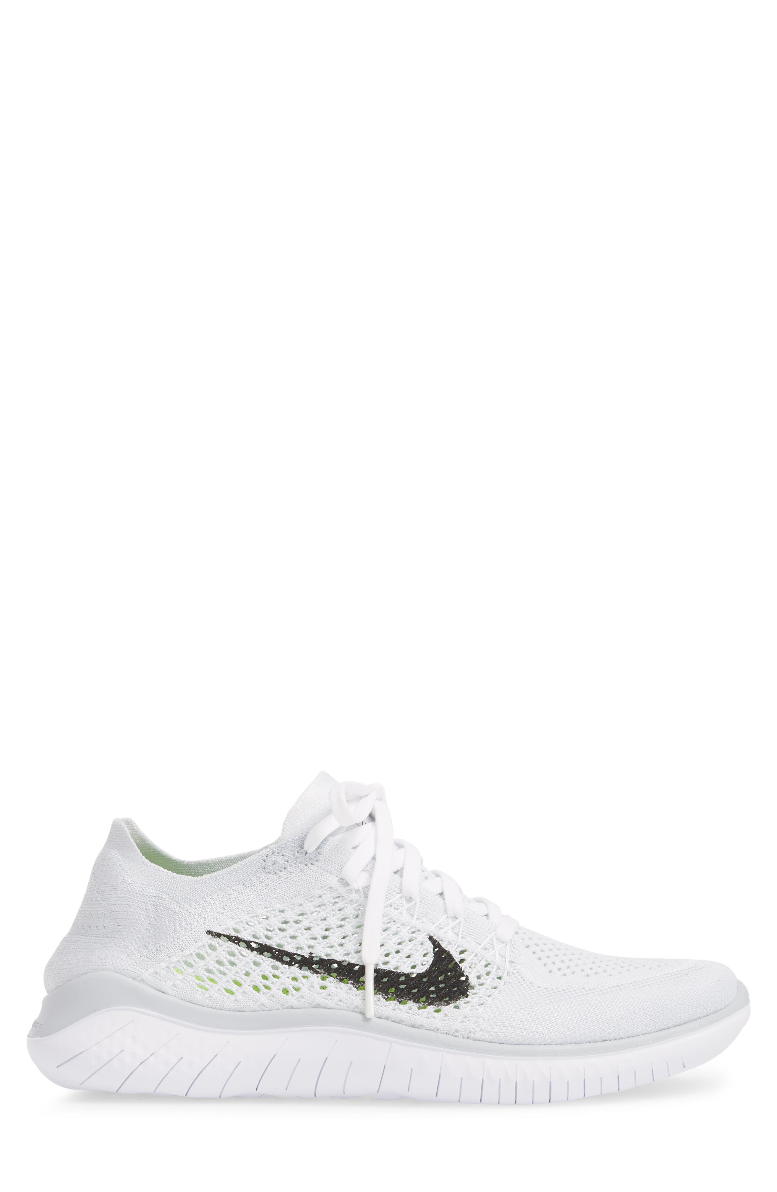 Free RN Flyknit 2018 Running Shoe, Alternate, color, WHITE/ BLACK/ PURE PLATINUM