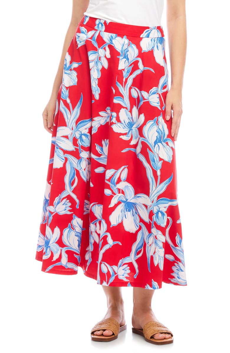 Karen Kane Floral Linen A-Line Midi Skirt, Main, color, 