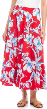 Karen Kane Floral Linen A-Line Midi Skirt