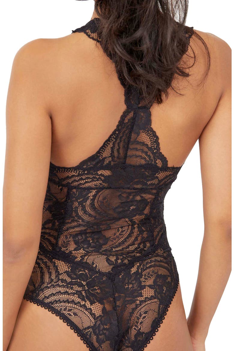 Intimately FP Midnight Hour Lace Bodysuit, Alternate, color, BLACK