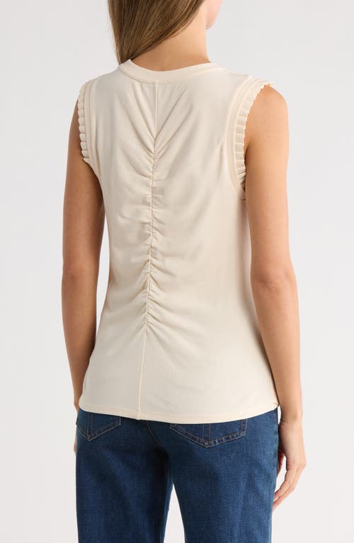 Democracy Ruched Rib Mixed Media Knit Top In White