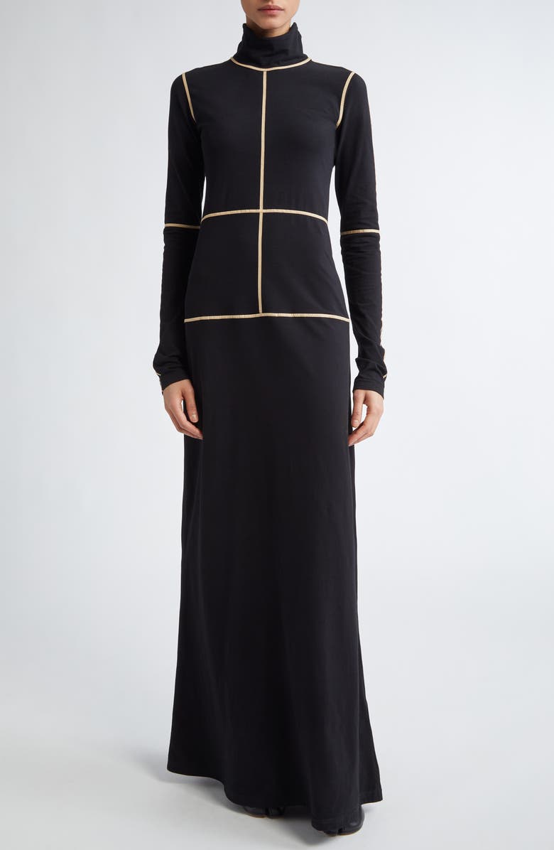 MM6 Maison Margiela Contrast Seam Long Sleeve Turtleneck Dress, Main, color, 
