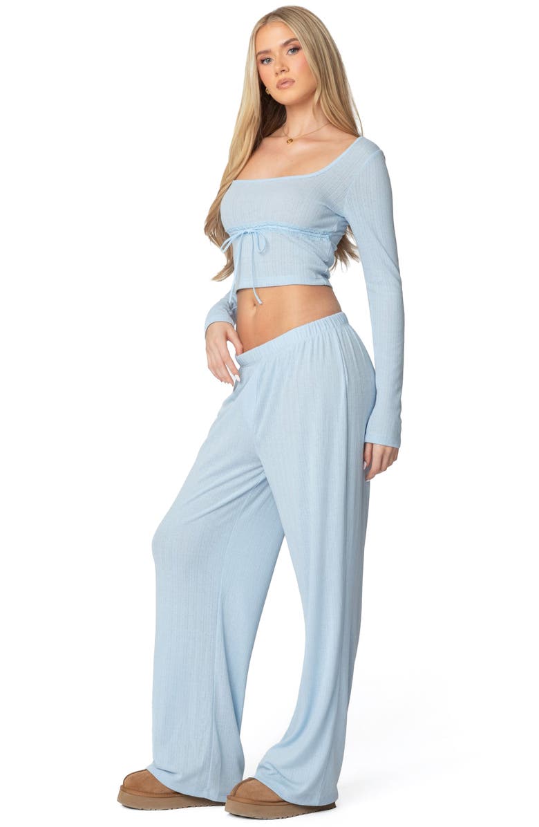 EDIKTED Ren Pointelle Long Sleeve Crop Top, Alternate, color, Light-Blue
