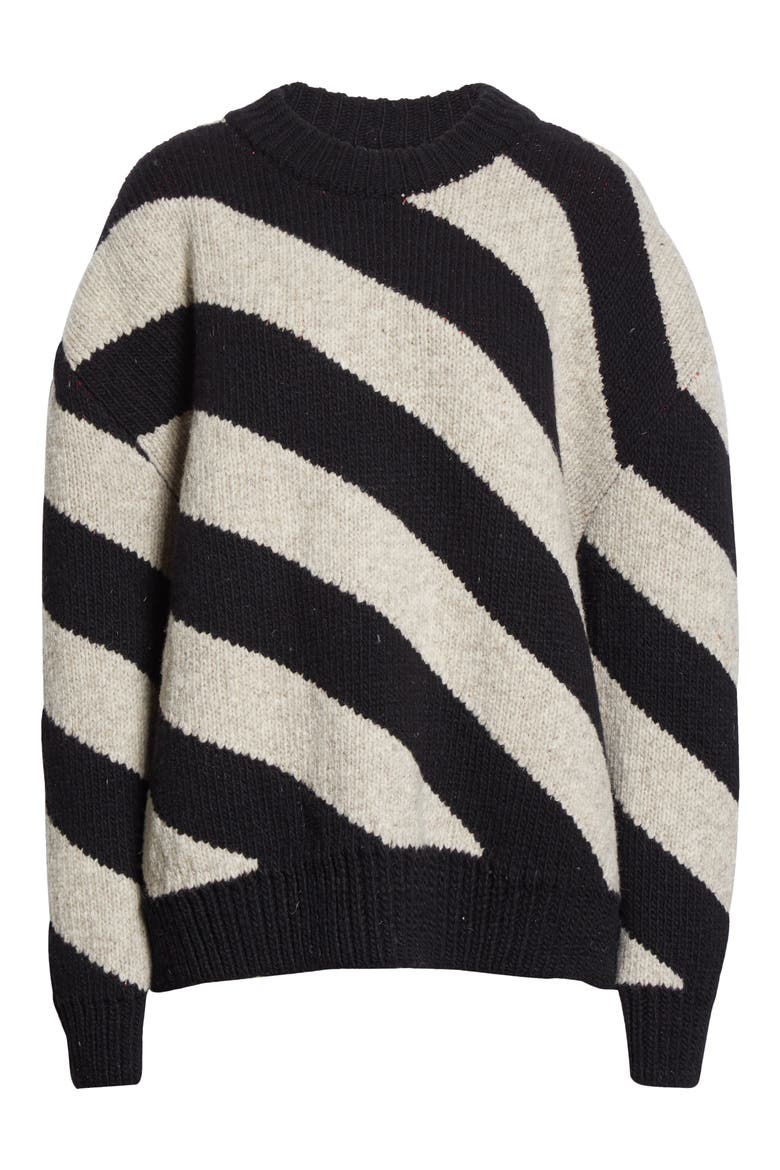 Diagonal Stripe Double Face Wool Sweater, Alternate, color, GREY/ BLACK