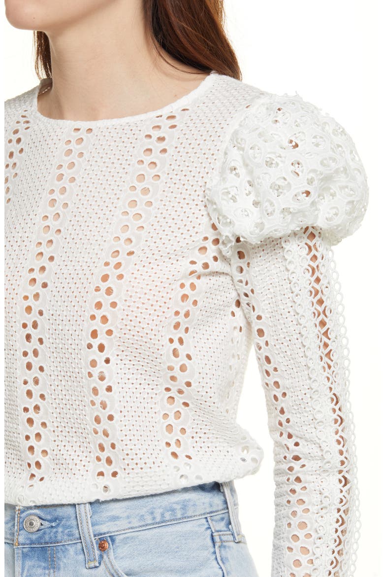 Broderie Knit Long Sleeve Top, Alternate, color, WHITE