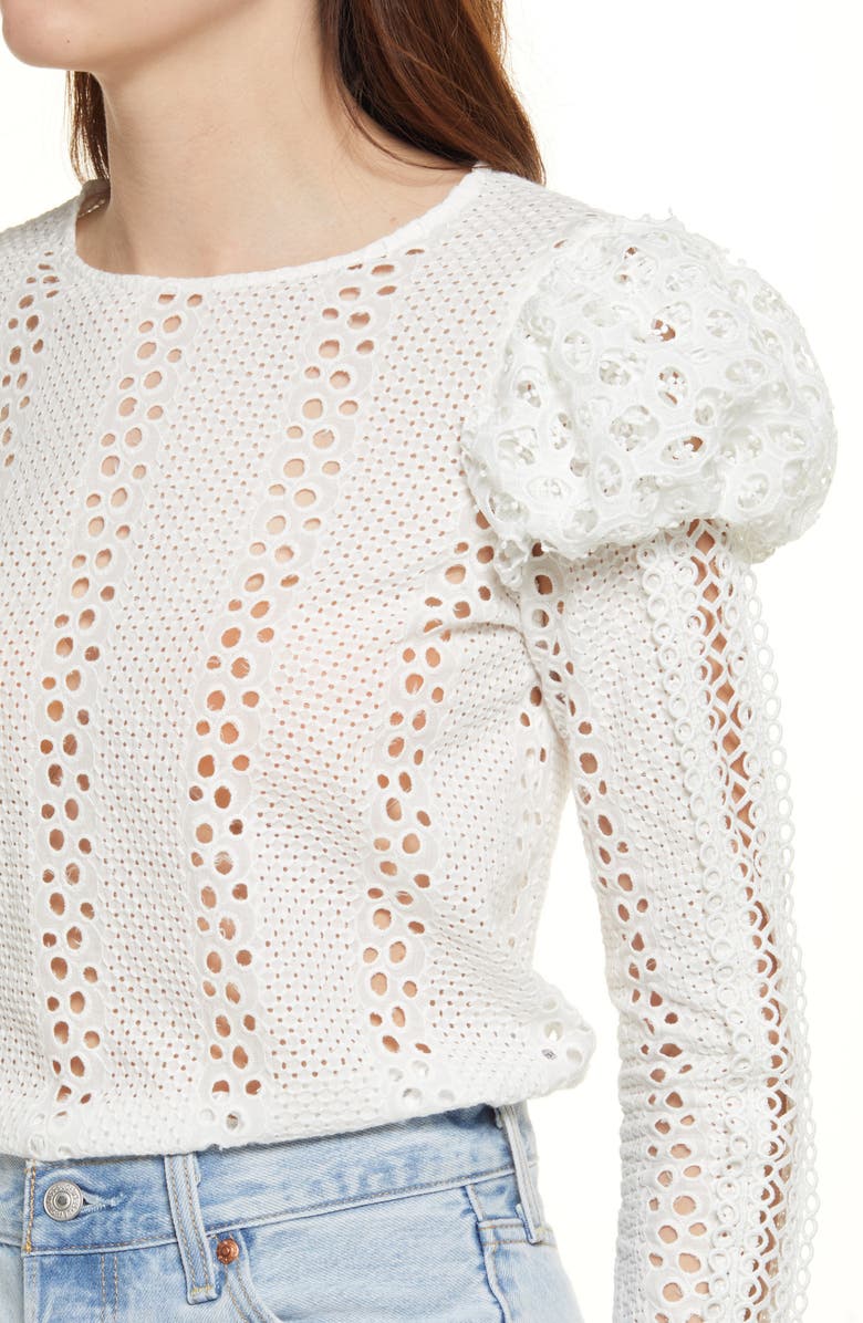 River Island Broderie Knit Long Sleeve Top, Alternate, color, 