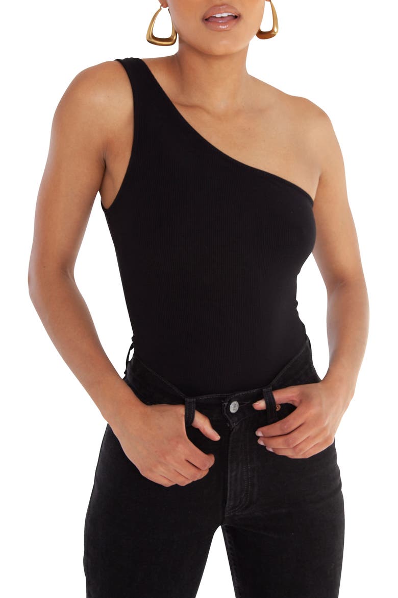 One-Shoulder Bodysuit, Main, color, BLACK