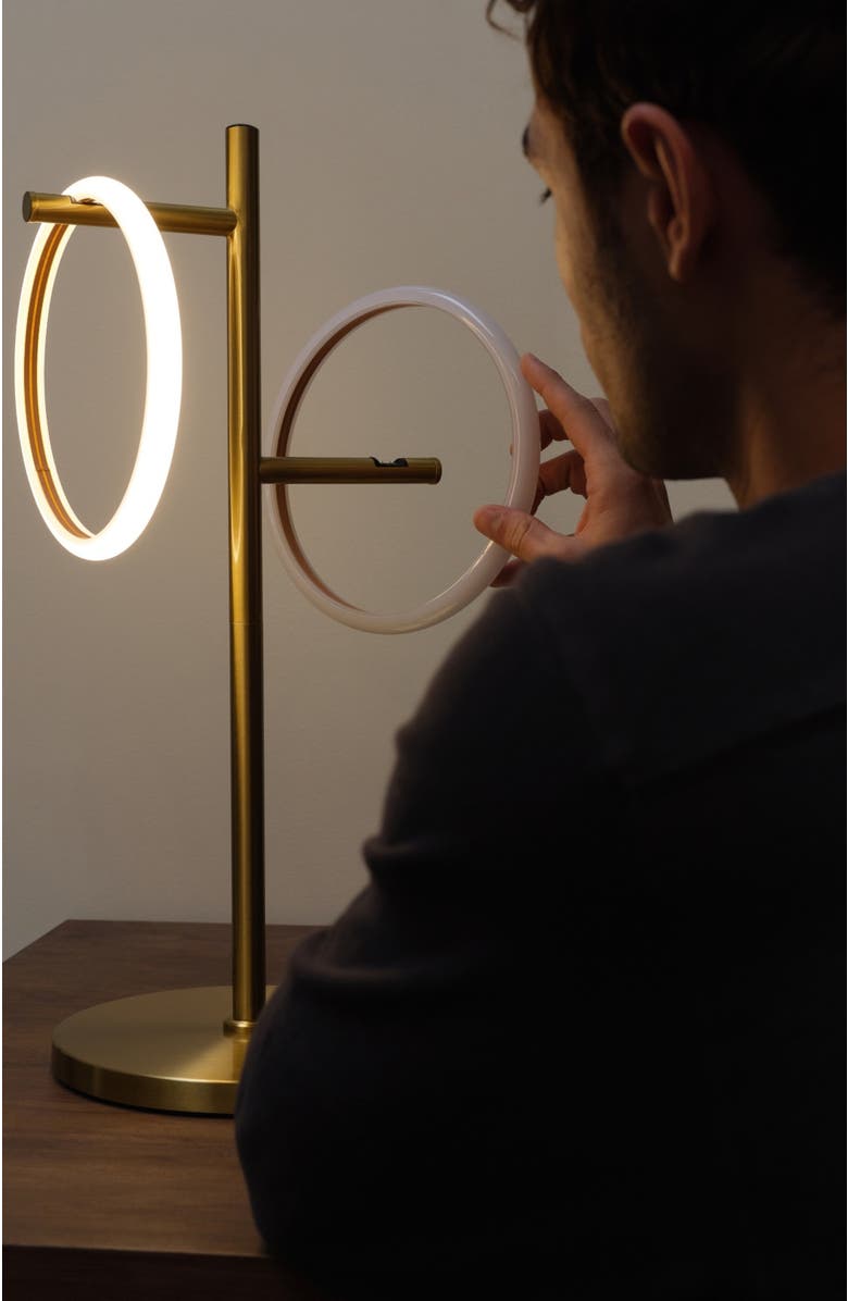 Brightech Saturn 21" LED Table Lamp with Built-In 3-Way Dimmer and 2 Removable Ring Lights, Alternate, color, Antique Brass