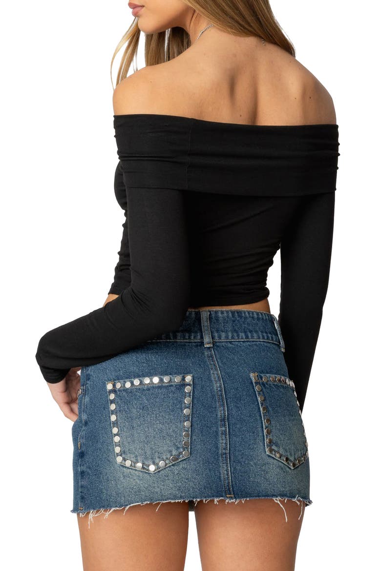 Off the Shoulder Lace Up Crop Top, Alternate, color, BLACK
